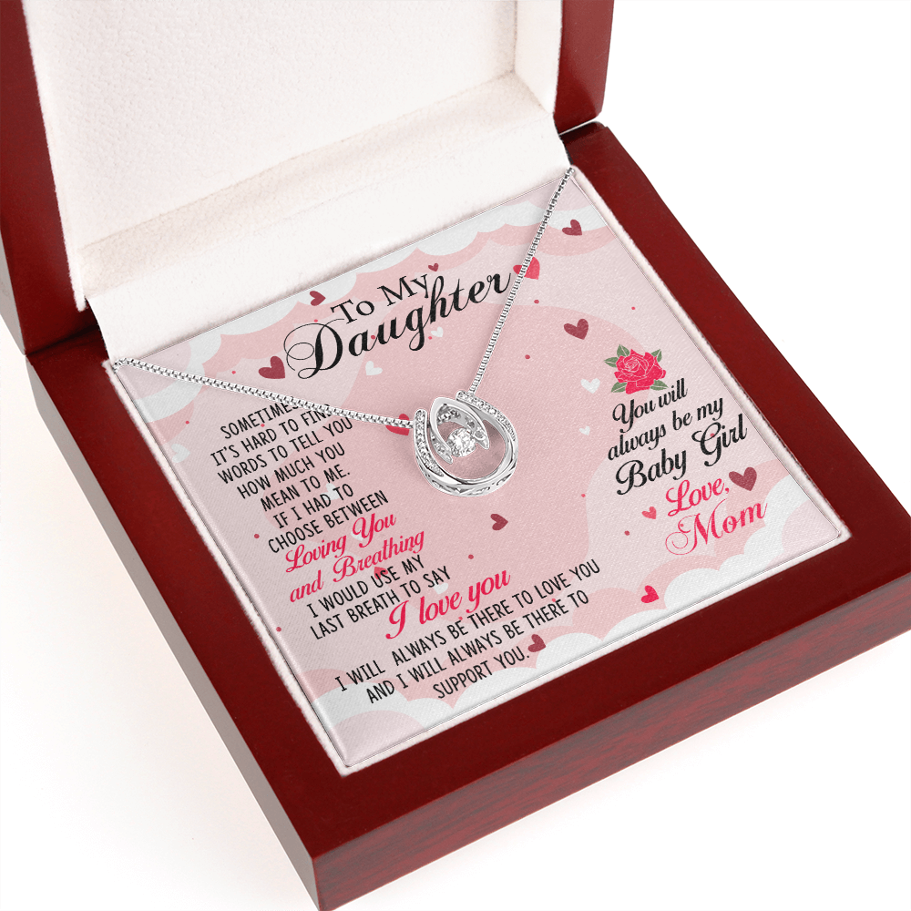 To my Daughter-01 Lucky Horseshoe Necklace Message Card 14k w CZ Crystals-Express Your Love Gifts