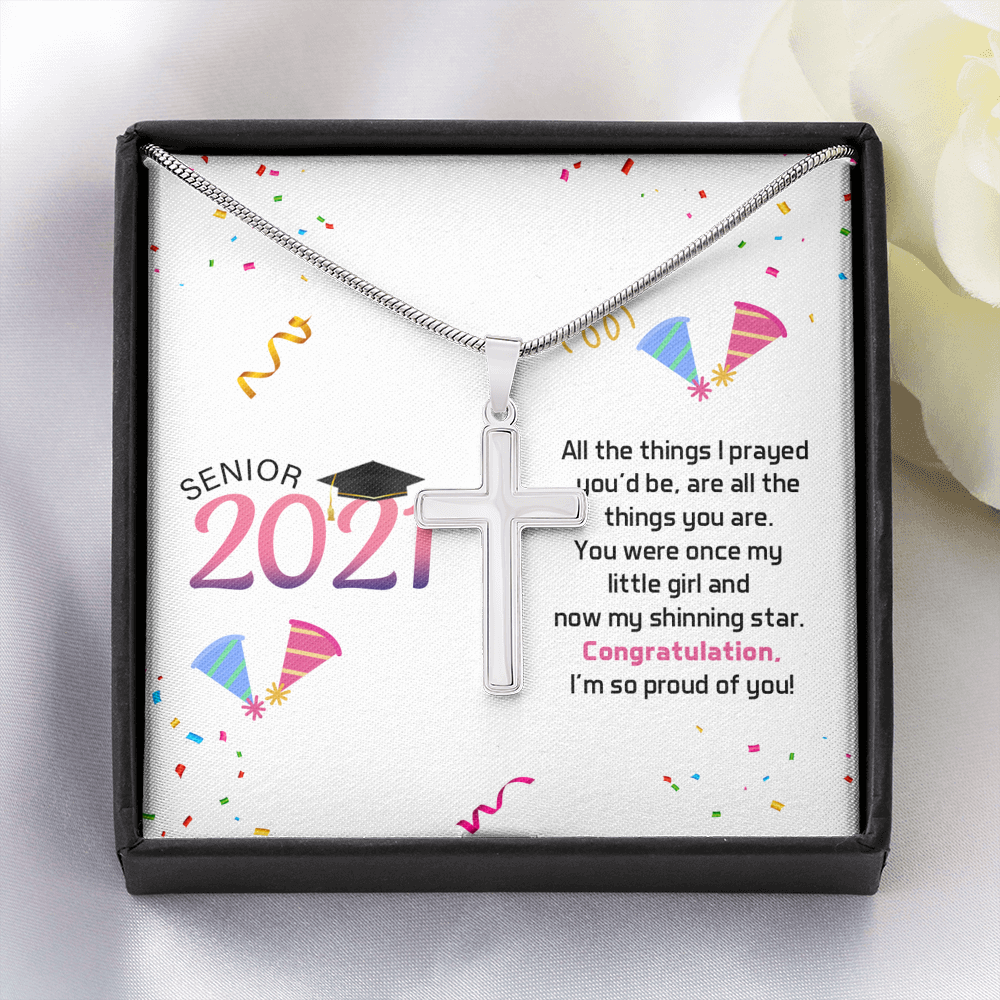 To My Daughter 2021 Graduation Message Cross Card Necklace w Stainless Steel Pendant-Express Your Love Gifts
