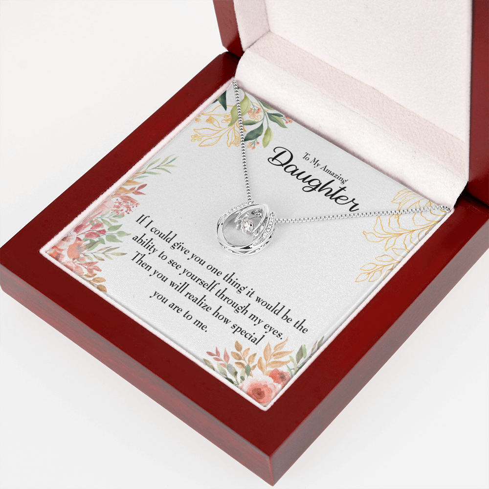 To My Daughter Ability to See Lucky Horseshoe Necklace Message Card 14k w CZ Crystals-Express Your Love Gifts