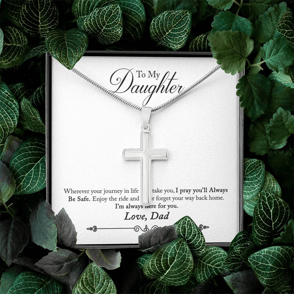 To My Daughter Always Be Safe Message Cross Card Necklace w Stainless Steel Pendant-Express Your Love Gifts