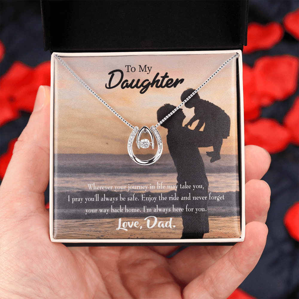 To My Daughter Always Here For You From Dad Lucky Horseshoe Necklace Message Card 14k w CZ Crystals-Express Your Love Gifts
