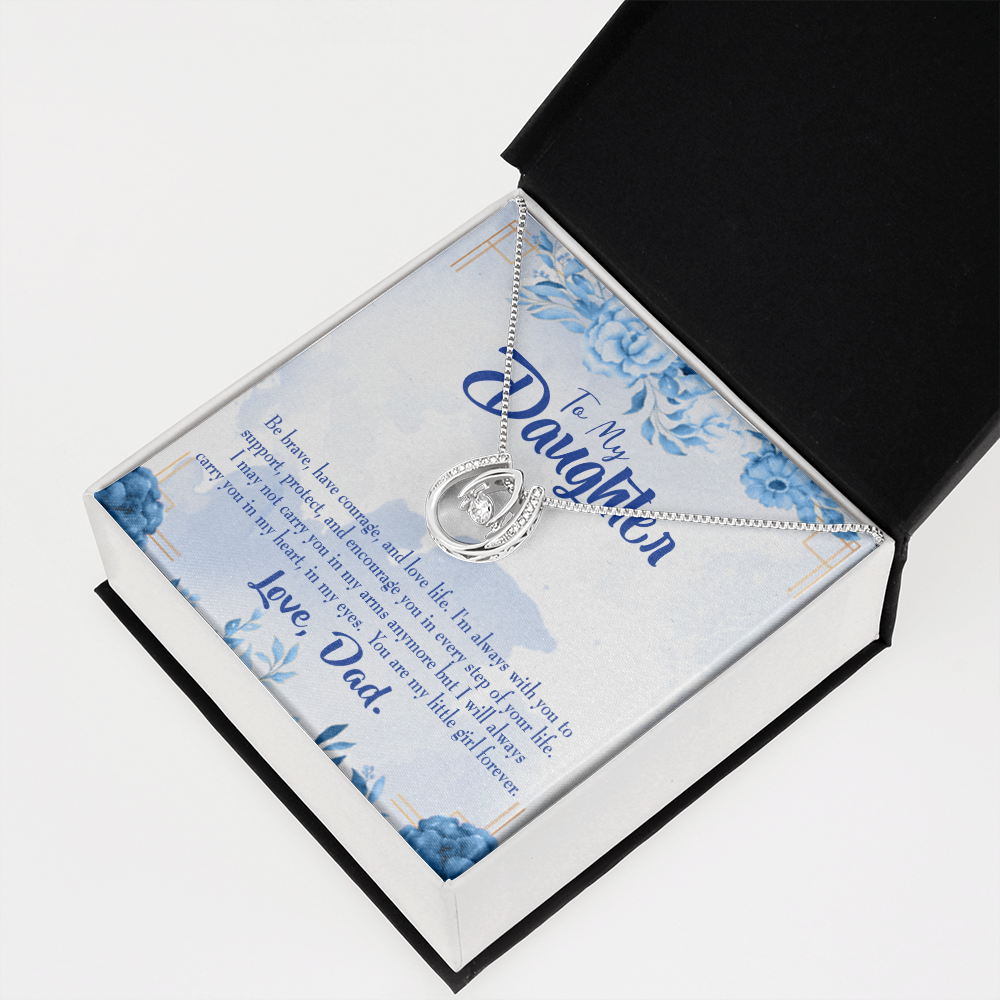 To My Daughter Always in Dad's Heart Lucky Horseshoe Necklace Message Card 14k w CZ Crystals-Express Your Love Gifts