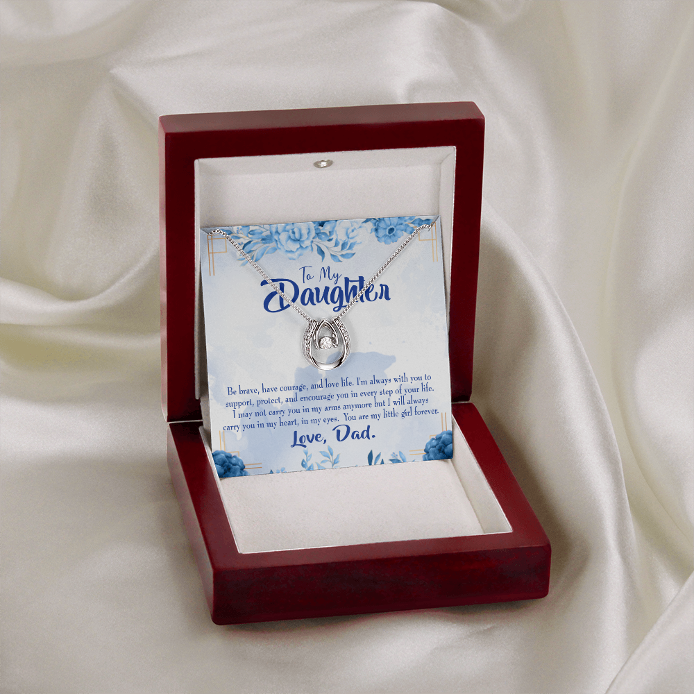 To My Daughter Always in Dad's Heart Lucky Horseshoe Necklace Message Card 14k w CZ Crystals-Express Your Love Gifts