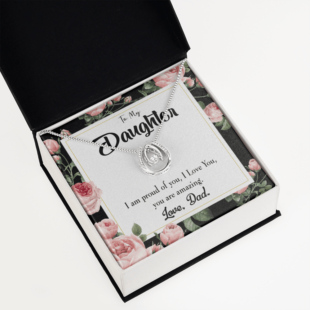 To My Daughter Amazing Daughter to Dad Lucky Horseshoe Necklace Message Card 14k w CZ Crystals-Express Your Love Gifts
