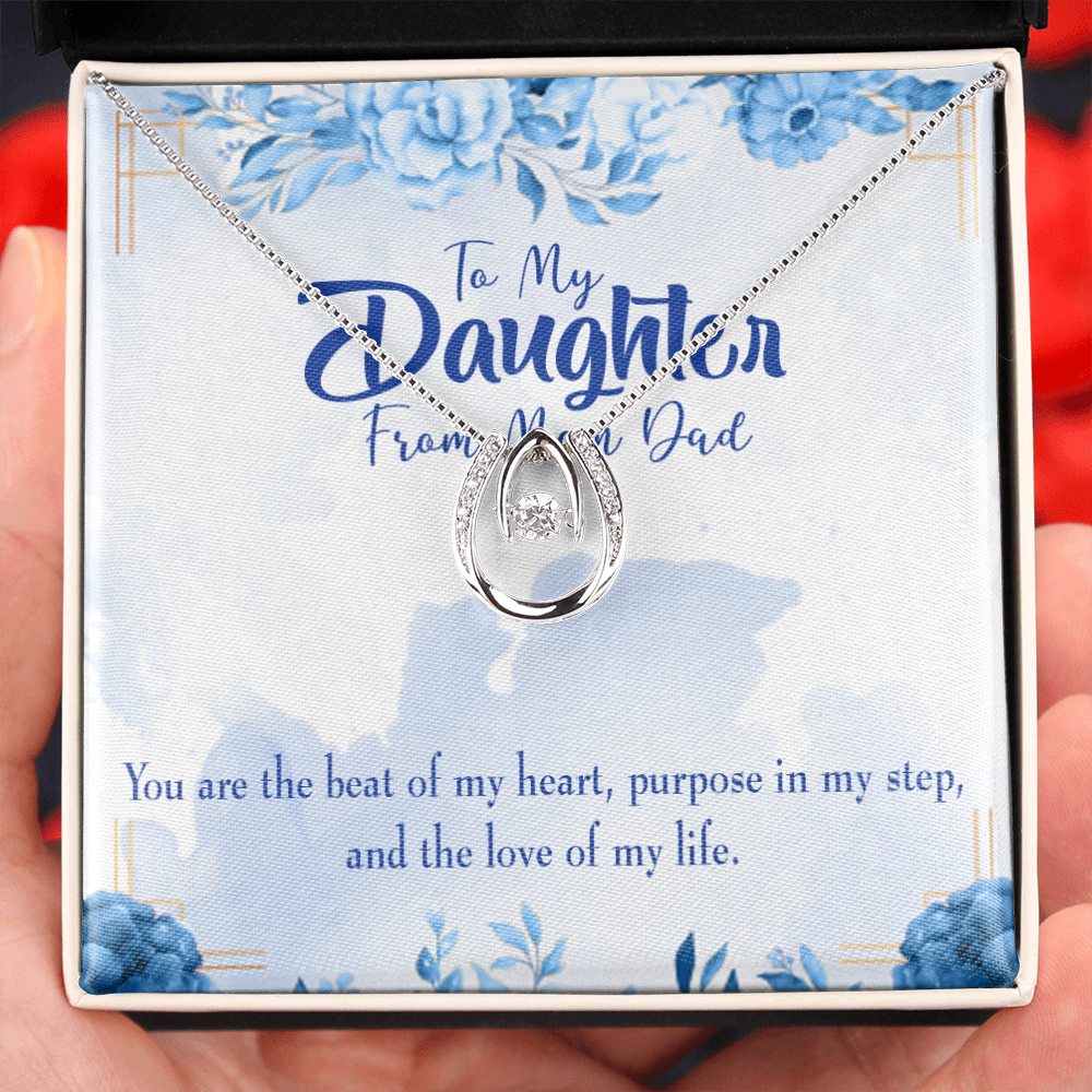 To My Daughter Beat of my Heart Lucky Horseshoe Necklace Message Card 14k w CZ Crystals-Express Your Love Gifts