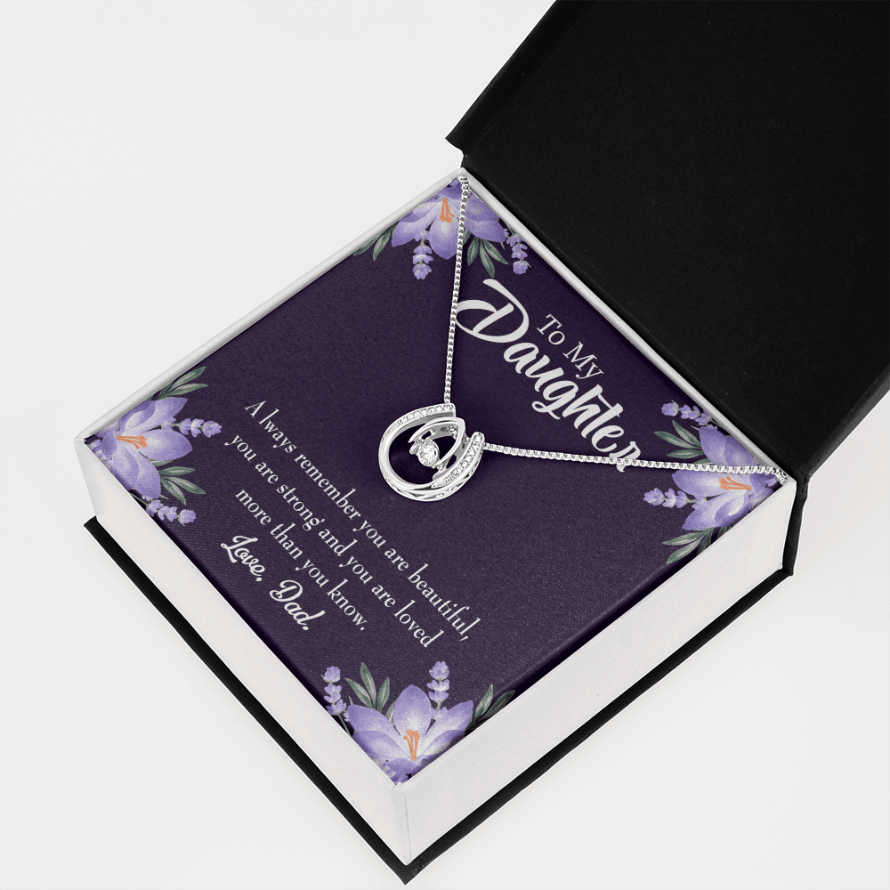 To My Daughter Beautiful and Strong From Dad Lucky Horseshoe Necklace Message Card 14k w CZ Crystals-Express Your Love Gifts