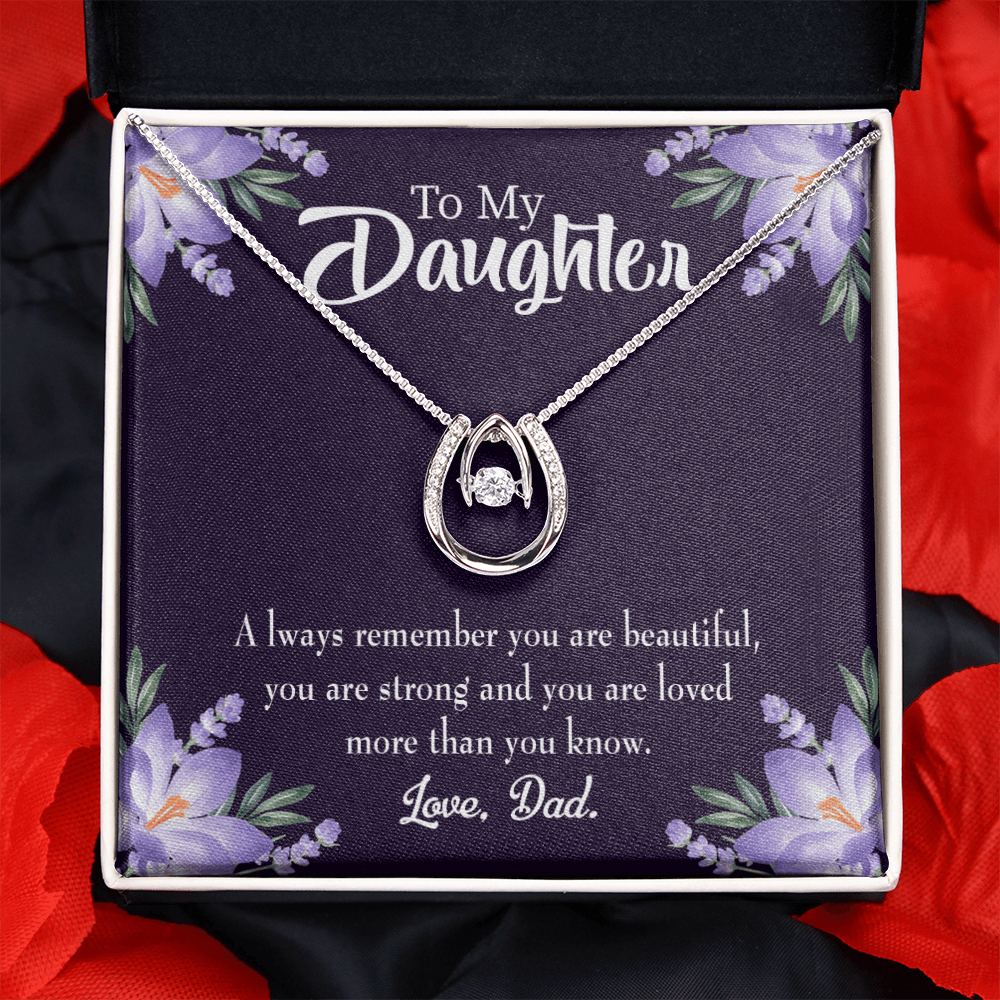 To My Daughter Beautiful and Strong From Dad Lucky Horseshoe Necklace Message Card 14k w CZ Crystals-Express Your Love Gifts