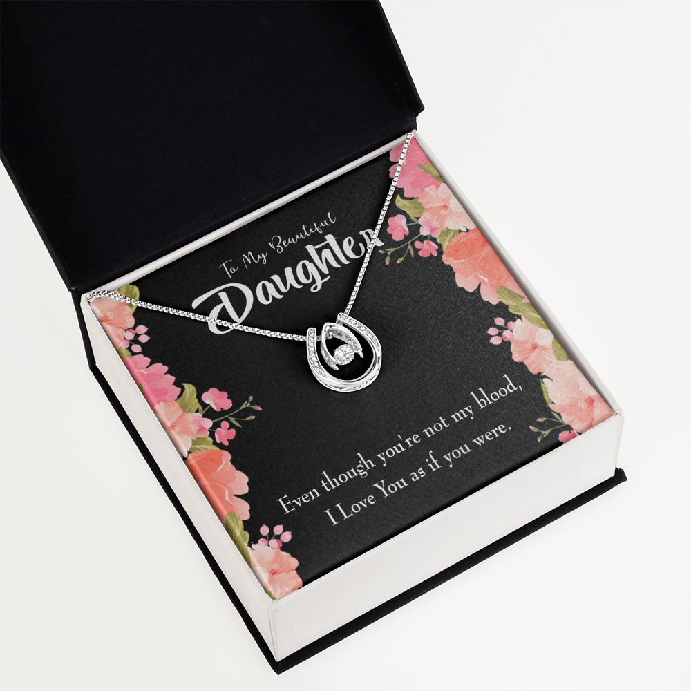 To My Daughter Beautiful Daughter Lucky Horseshoe Necklace Message Card 14k w CZ Crystals-Express Your Love Gifts