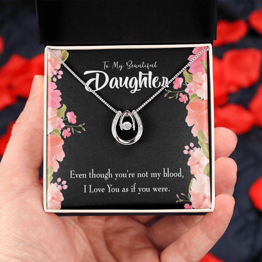 To My Daughter Beautiful Daughter Lucky Horseshoe Necklace Message Card 14k w CZ Crystals-Express Your Love Gifts