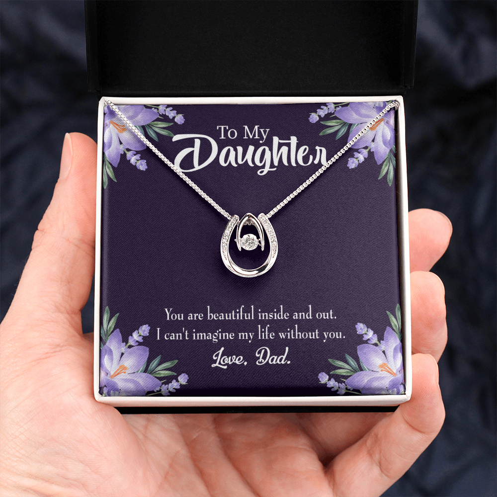 To My Daughter Beautiful Inside and Out Dad Lucky Horseshoe Necklace Message Card 14k w CZ Crystals-Express Your Love Gifts