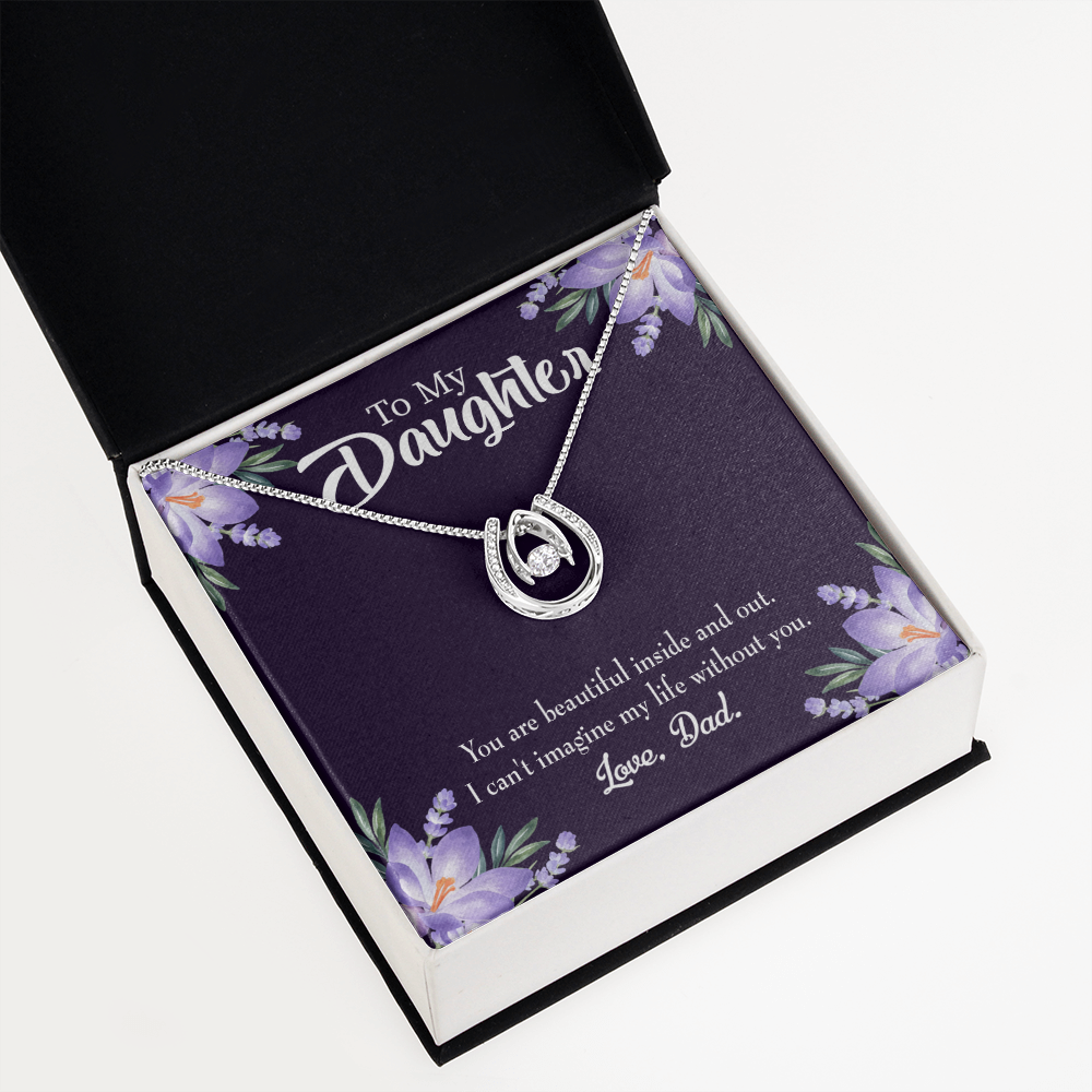 To My Daughter Beautiful Inside and Out Dad Lucky Horseshoe Necklace Message Card 14k w CZ Crystals-Express Your Love Gifts