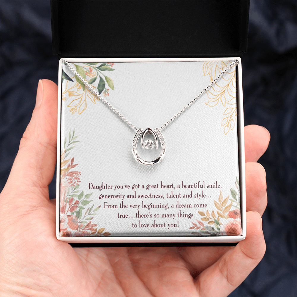 To My Daughter Beautiful Smile Lucky Horseshoe Necklace Message Card 14k w CZ Crystals-Express Your Love Gifts