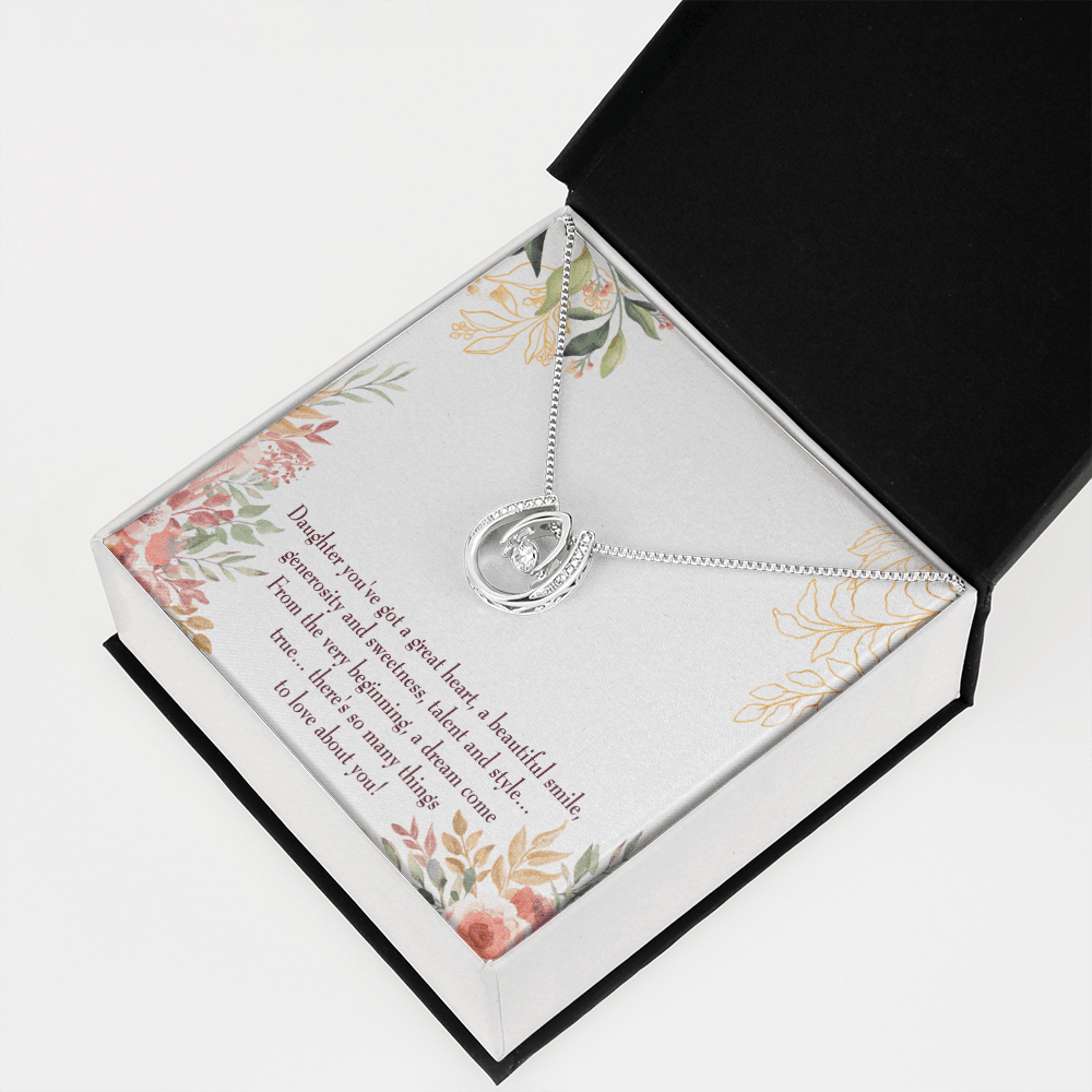 To My Daughter Beautiful Smile Lucky Horseshoe Necklace Message Card 14k w CZ Crystals-Express Your Love Gifts