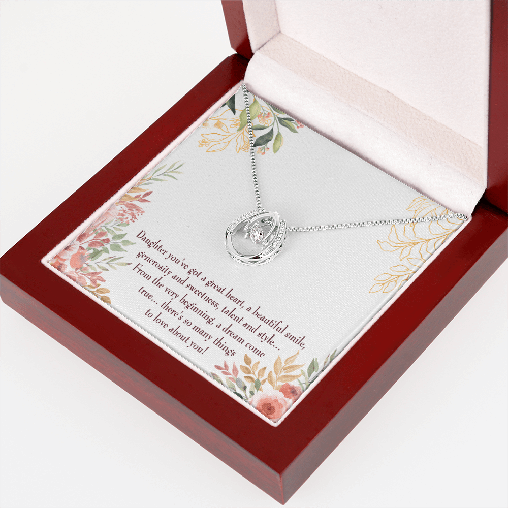 To My Daughter Beautiful Smile Lucky Horseshoe Necklace Message Card 14k w CZ Crystals-Express Your Love Gifts