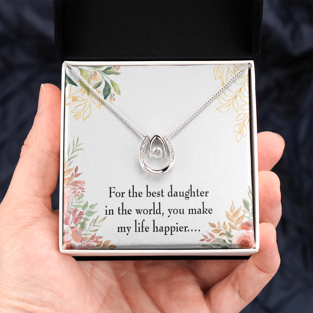 To My Daughter Best Daughter in the World Lucky Horseshoe Necklace Message Card 14k w CZ Crystals-Express Your Love Gifts