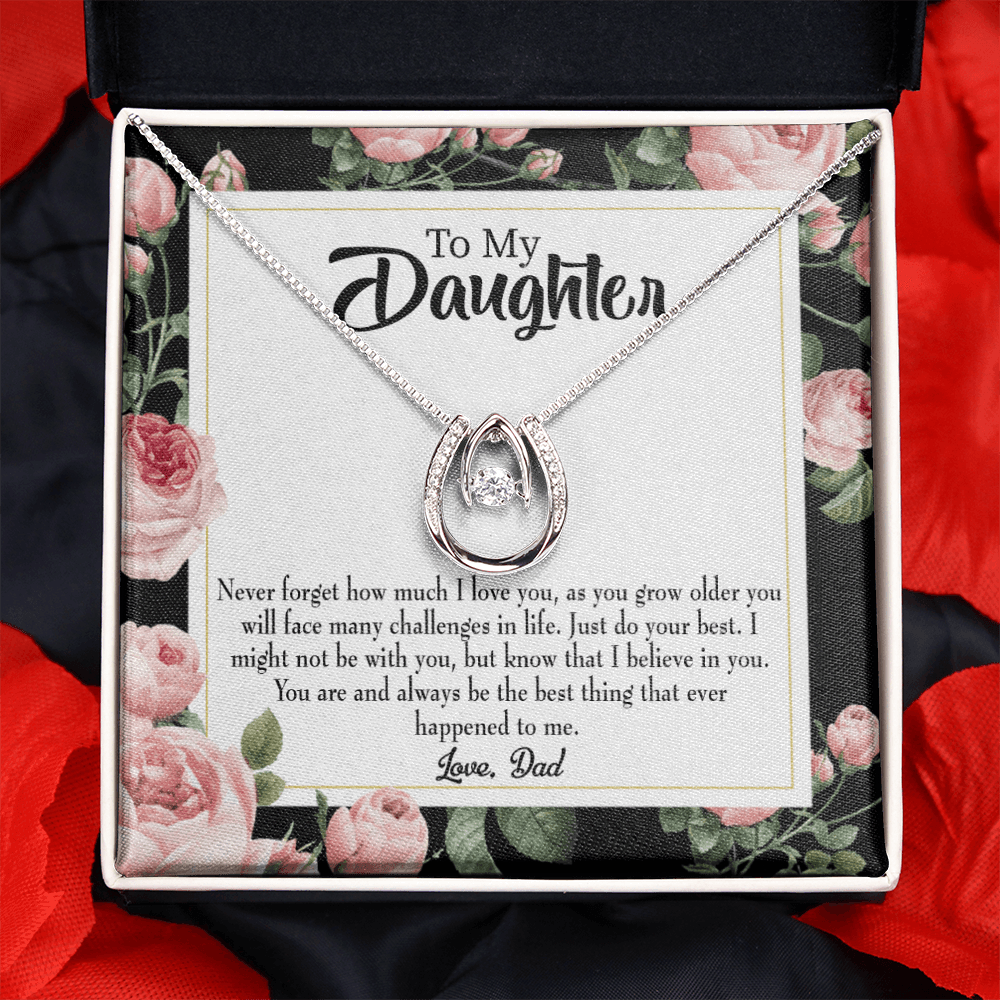 To My Daughter Best Thing From Dad Lucky Horseshoe Necklace Message Card 14k w CZ Crystals-Express Your Love Gifts