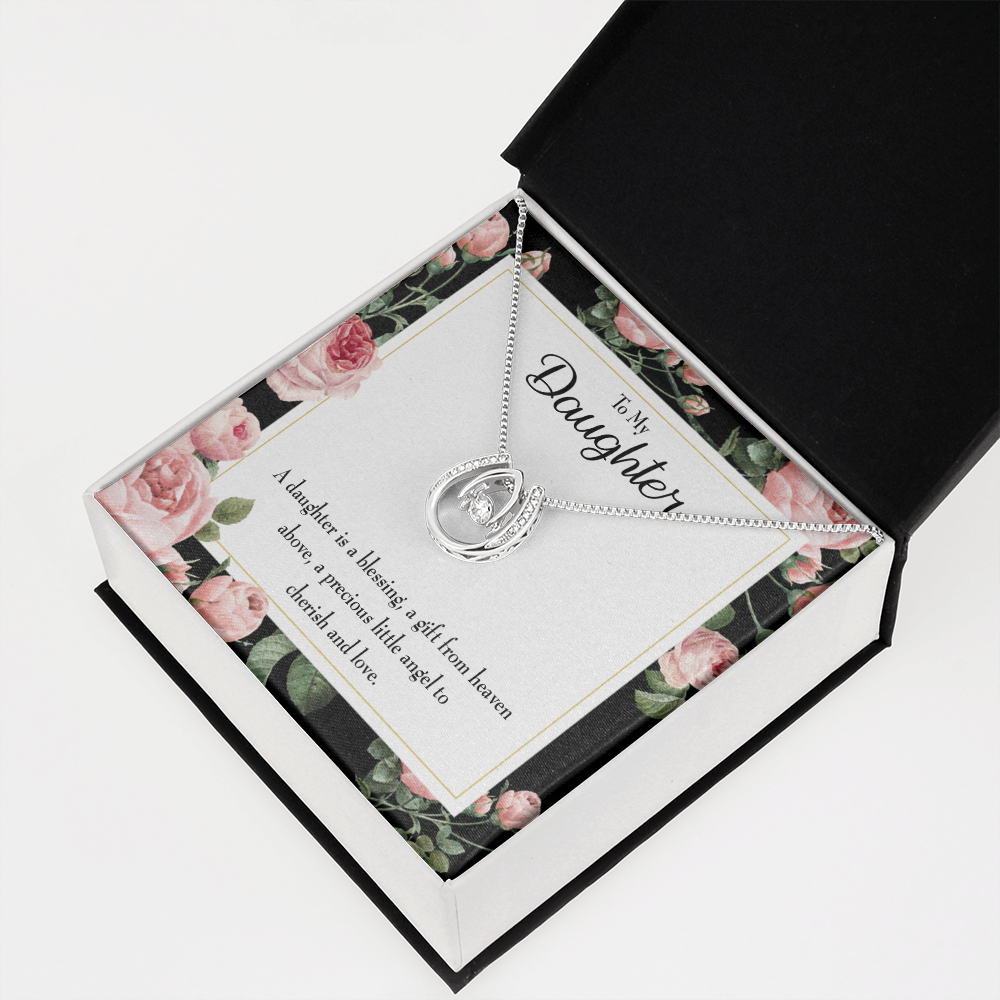 To My Daughter Blessing from Heaven Lucky Horseshoe Necklace Message Card 14k w CZ Crystals-Express Your Love Gifts