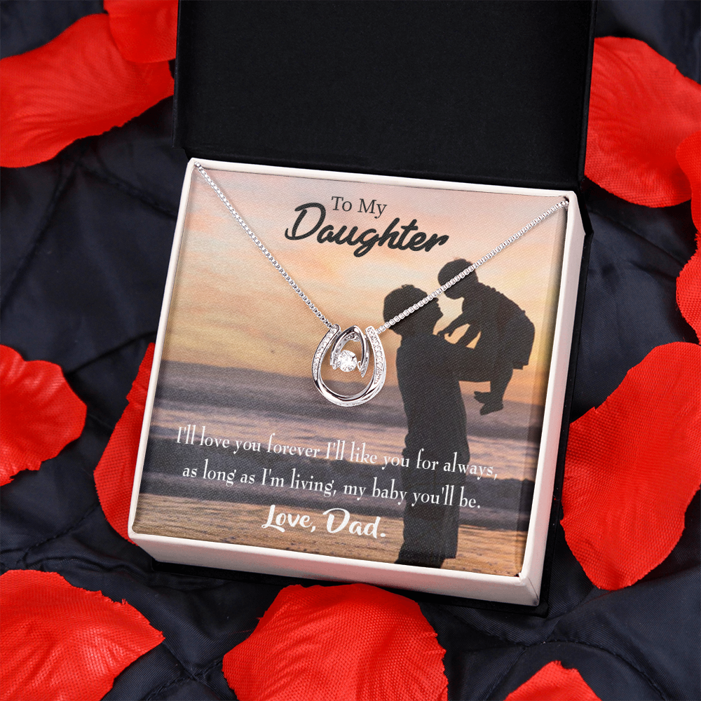 To My Daughter Dad Loves You Forever Lucky Horseshoe Necklace Message Card 14k w CZ Crystals-Express Your Love Gifts