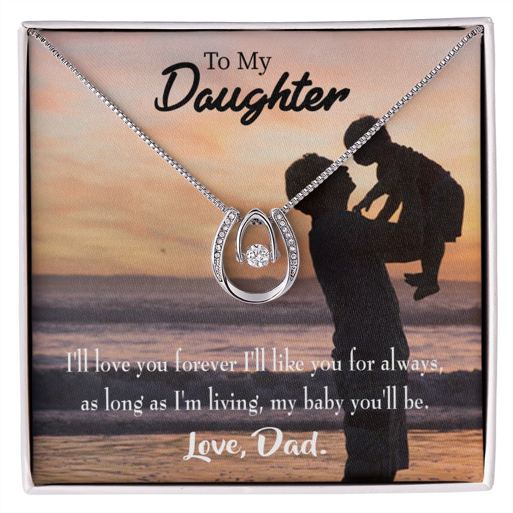 To My Daughter Dad Loves You Forever Lucky Horseshoe Necklace Message Card 14k w CZ Crystals-Express Your Love Gifts