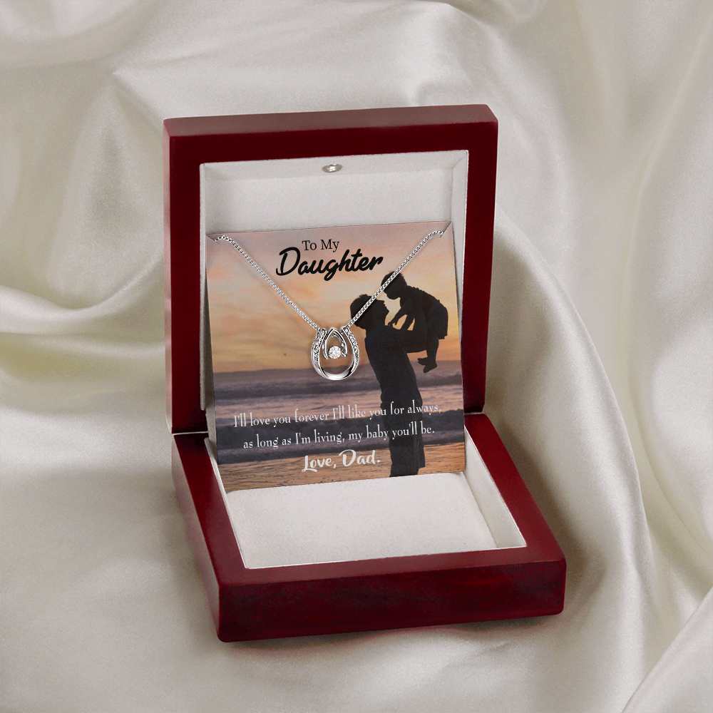 To My Daughter Dad Loves You Forever Lucky Horseshoe Necklace Message Card 14k w CZ Crystals-Express Your Love Gifts