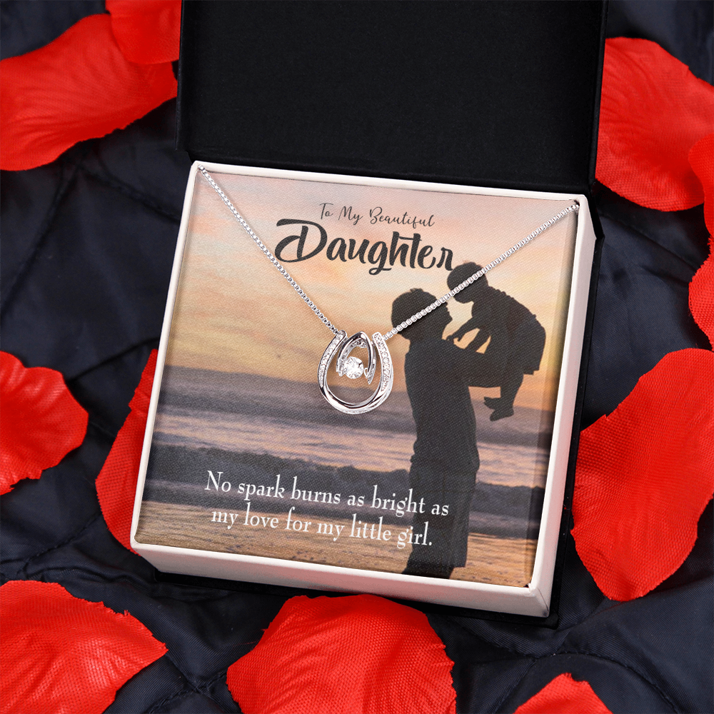 To My Daughter Dad's Bright Love Lucky Horseshoe Necklace Message Card 14k w CZ Crystals-Express Your Love Gifts