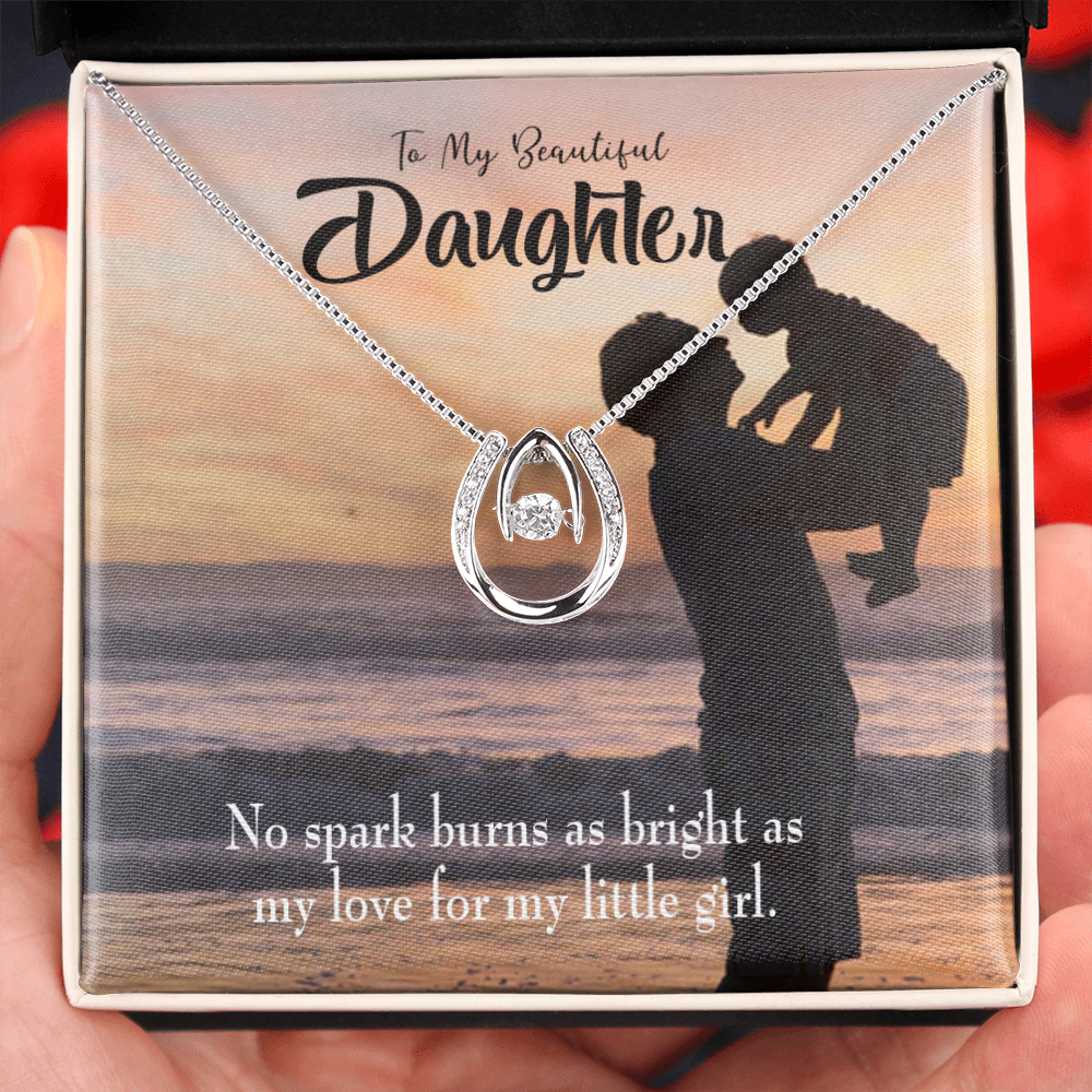 To My Daughter Dad's Bright Love Lucky Horseshoe Necklace Message Card 14k w CZ Crystals-Express Your Love Gifts
