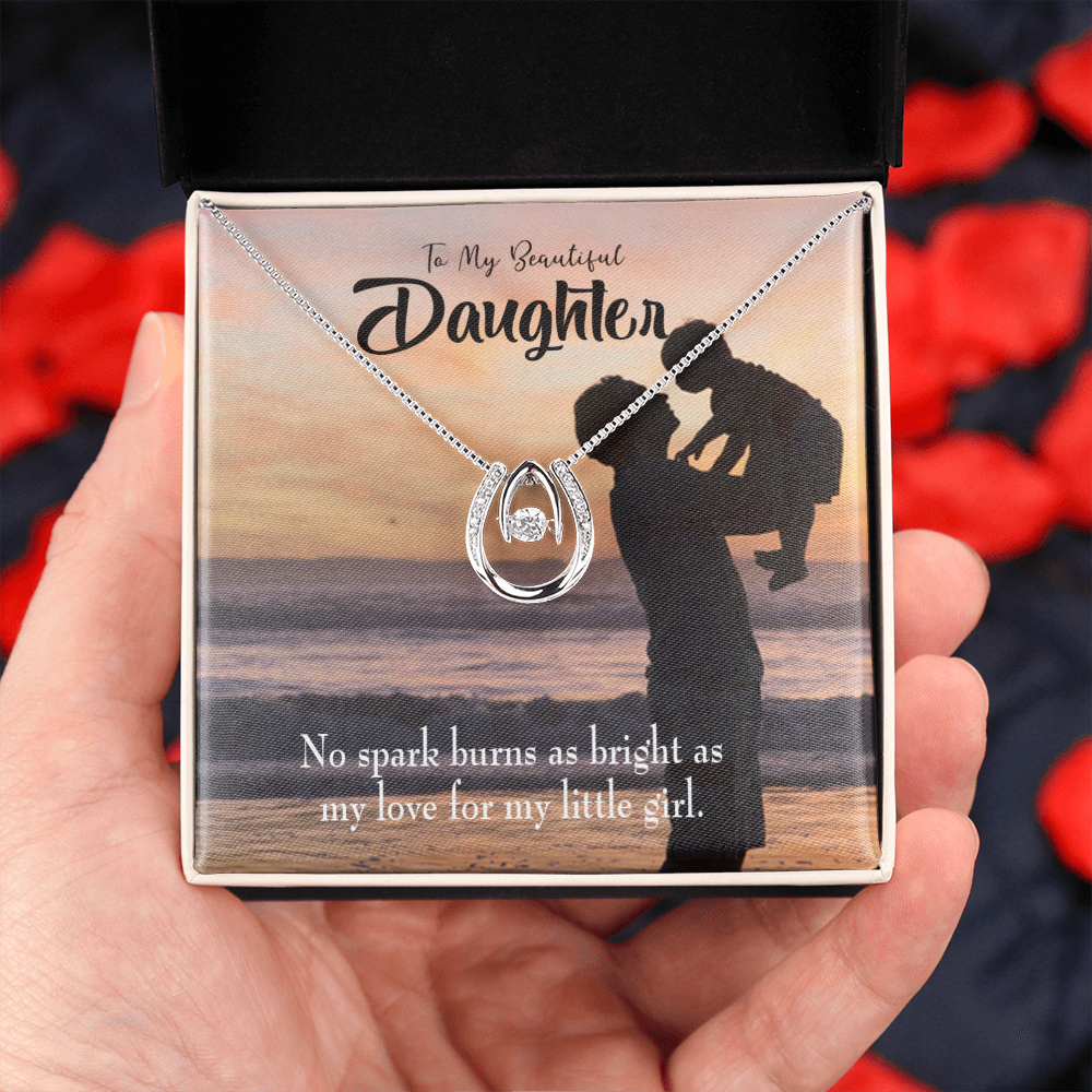 To My Daughter Dad's Bright Love Lucky Horseshoe Necklace Message Card 14k w CZ Crystals-Express Your Love Gifts