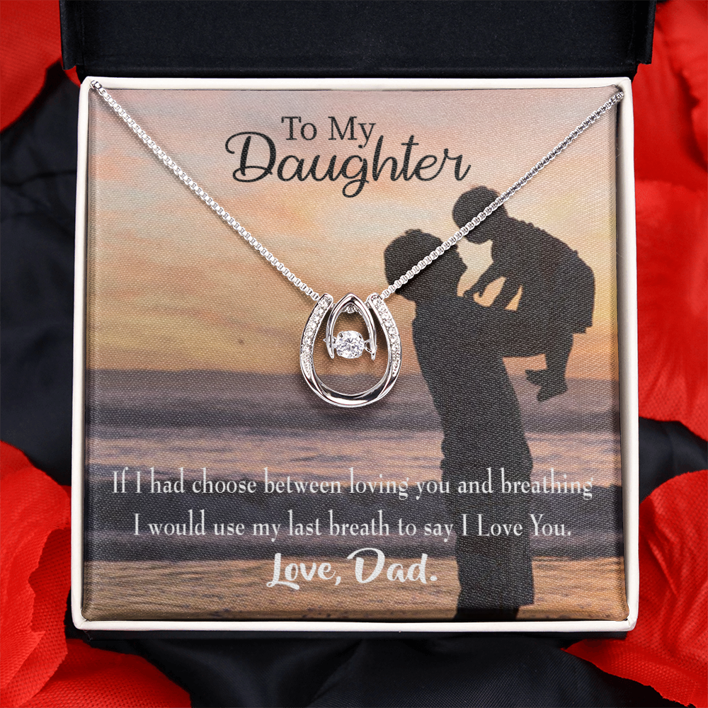 To My Daughter Dad's Last Breath Lucky Horseshoe Necklace Message Card 14k w CZ Crystals-Express Your Love Gifts