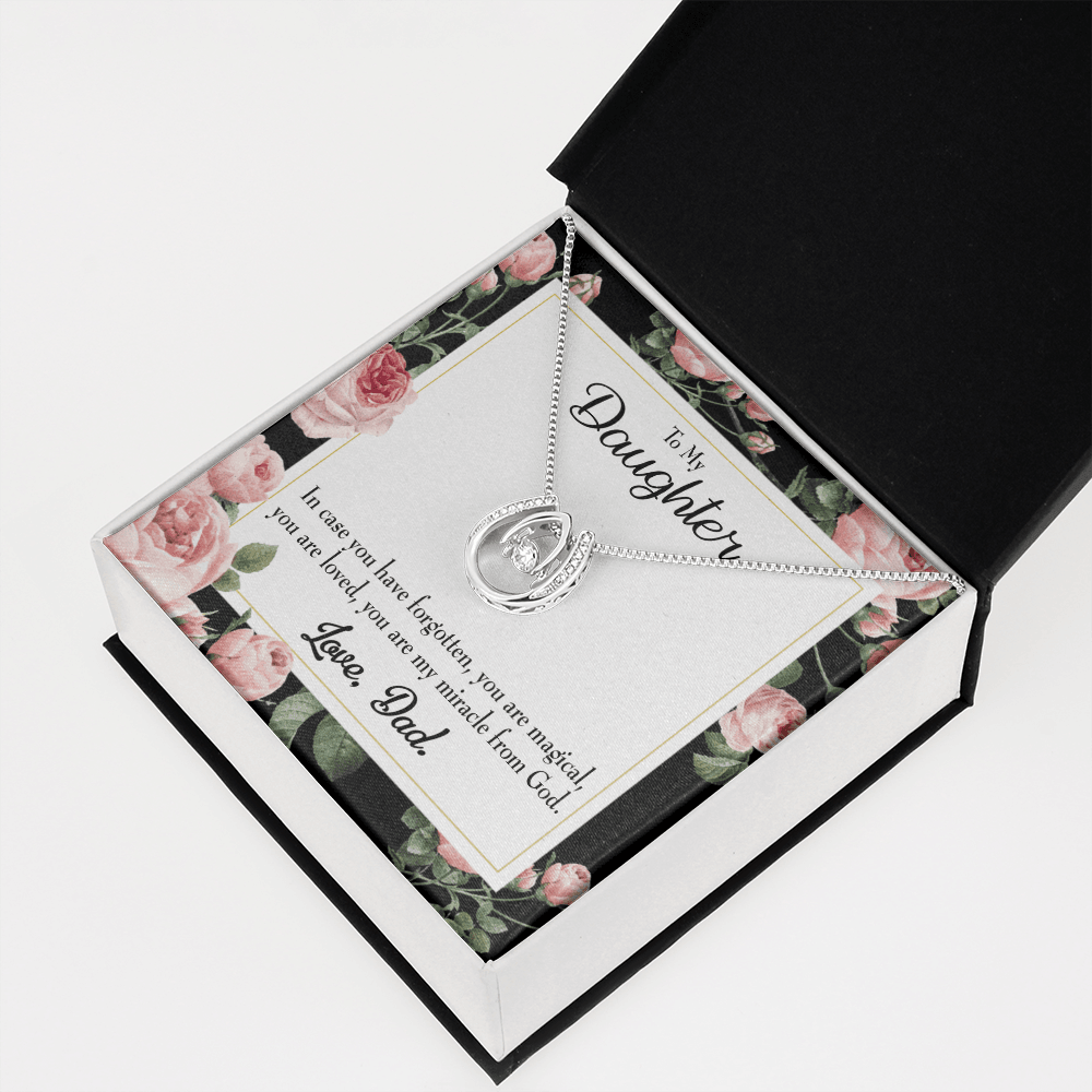 To My Daughter Dad's Magical and Miracle Lucky Horseshoe Necklace Message Card 14k w CZ Crystals-Express Your Love Gifts