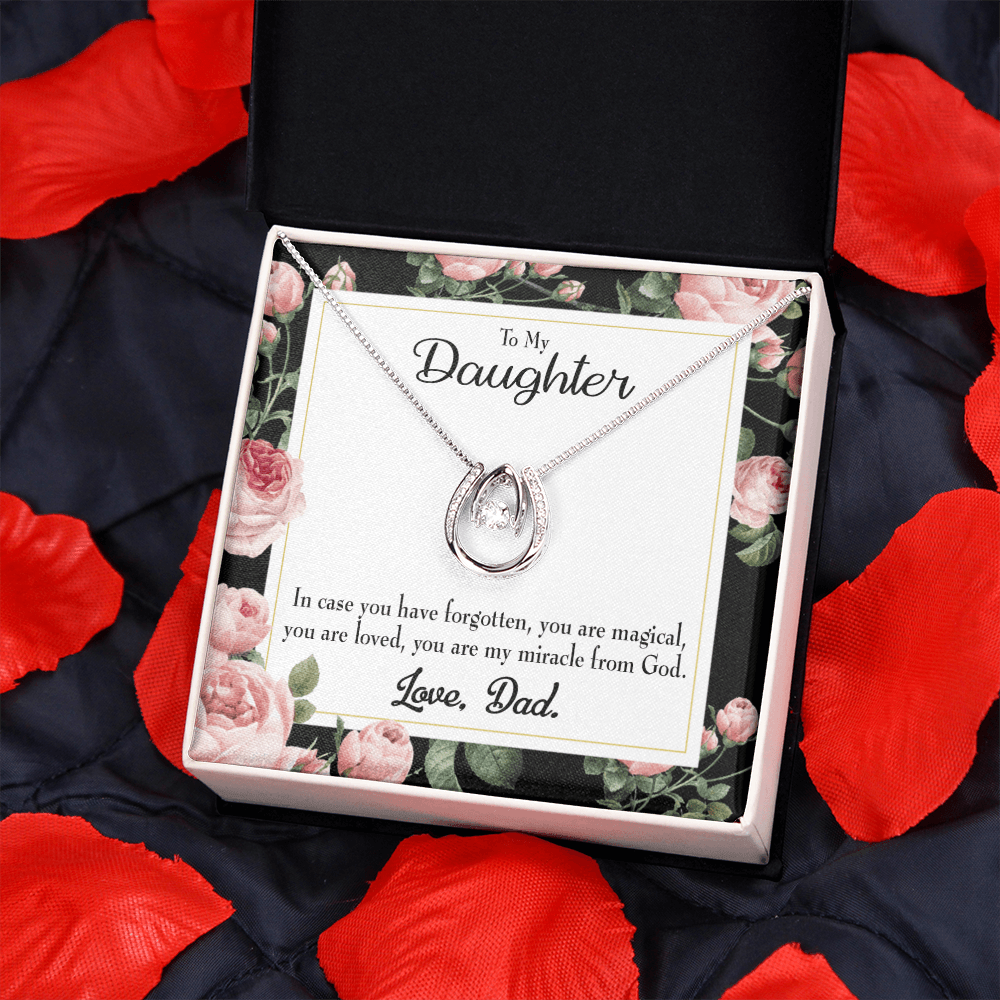 To My Daughter Dad's Magical and Miracle Lucky Horseshoe Necklace Message Card 14k w CZ Crystals-Express Your Love Gifts