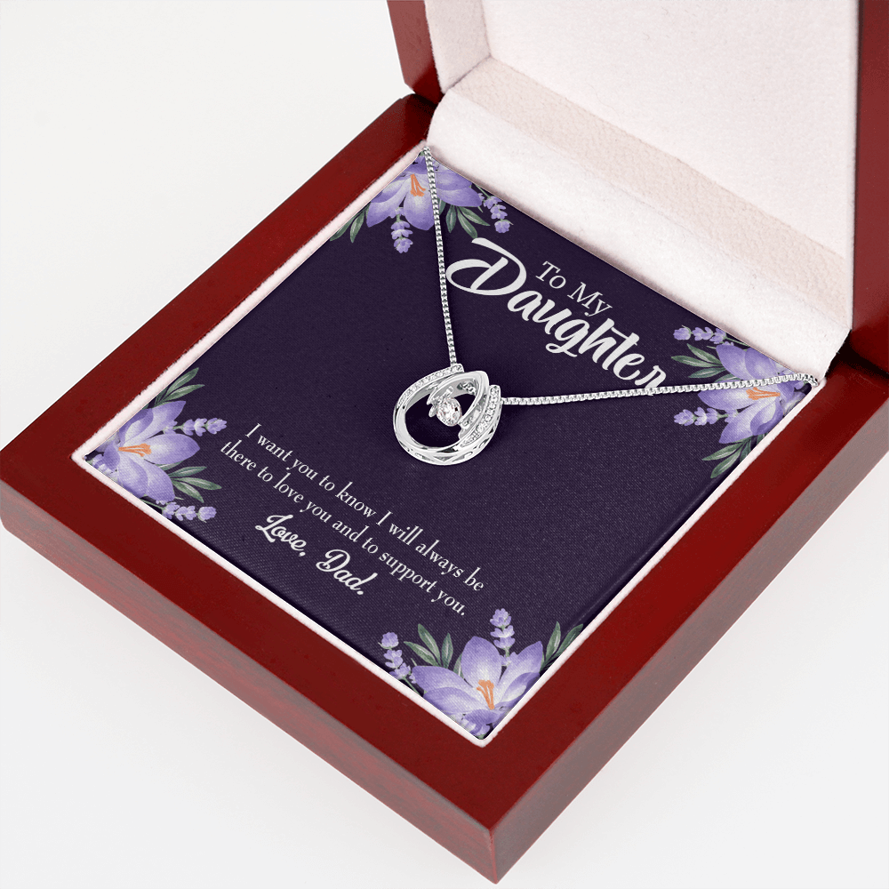 To My Daughter Dad Supports You Lucky Horseshoe Necklace Message Card 14k w CZ Crystals-Express Your Love Gifts