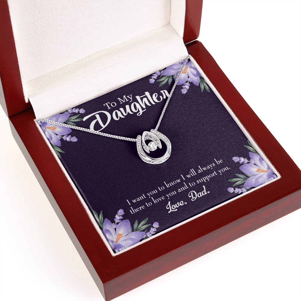 To My Daughter Dad Supports You Lucky Horseshoe Necklace Message Card 14k w CZ Crystals-Express Your Love Gifts
