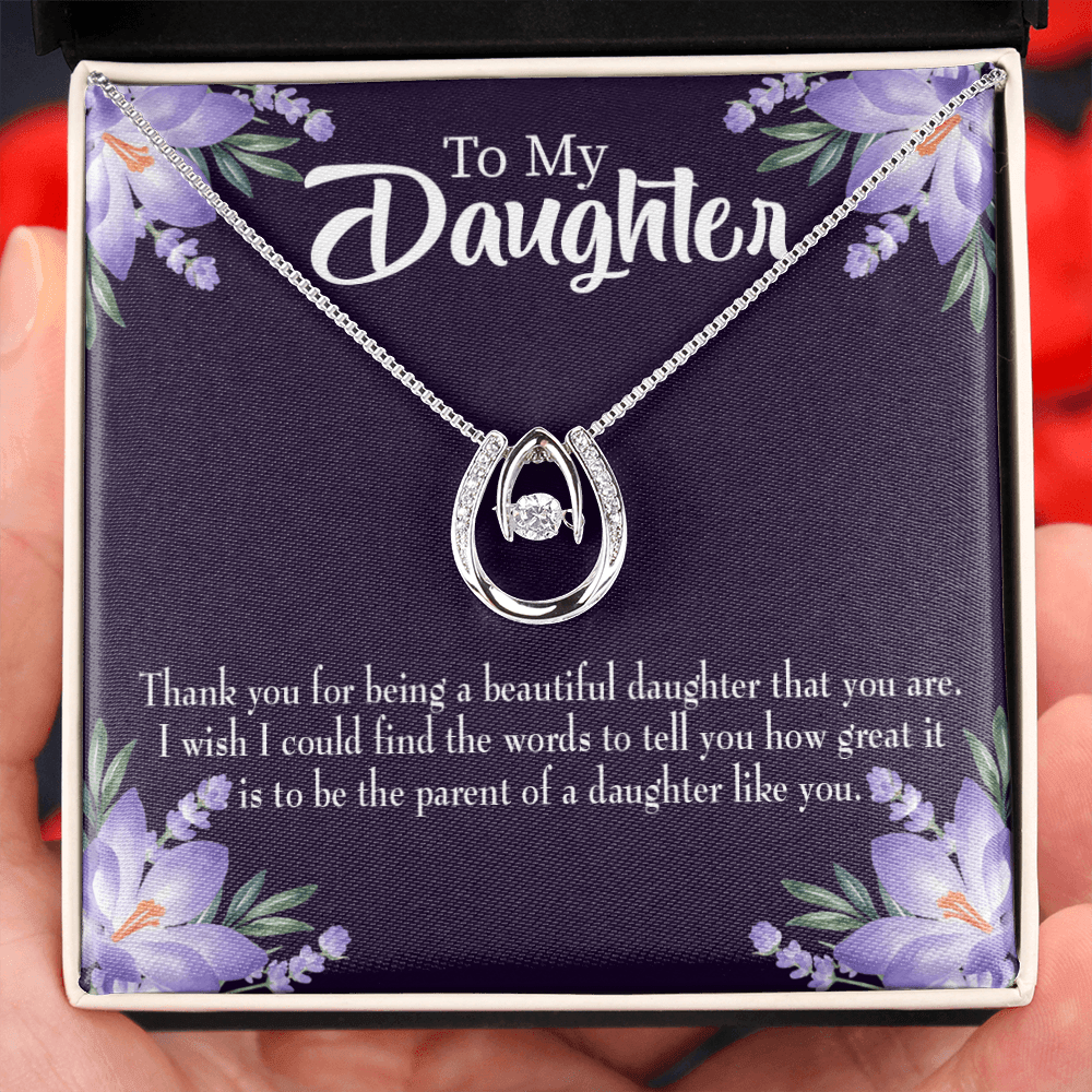 To My Daughter Daughter Like You Lucky Horseshoe Necklace Message Card 14k w CZ Crystals-Express Your Love Gifts