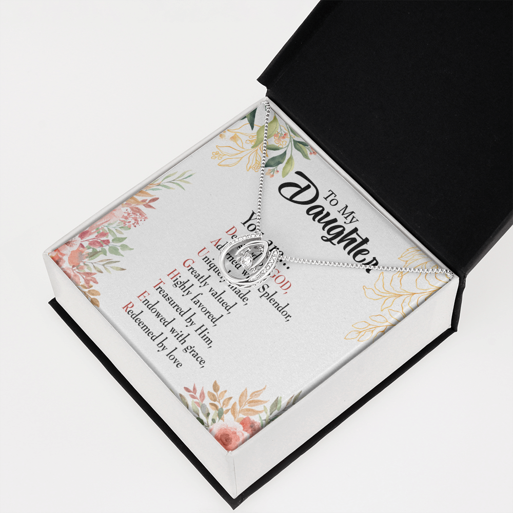 To My Daughter Designed by God Lucky Horseshoe Necklace Message Card 14k w CZ Crystals-Express Your Love Gifts