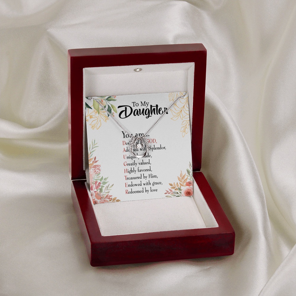 To My Daughter Designed by God Lucky Horseshoe Necklace Message Card 14k w CZ Crystals-Express Your Love Gifts