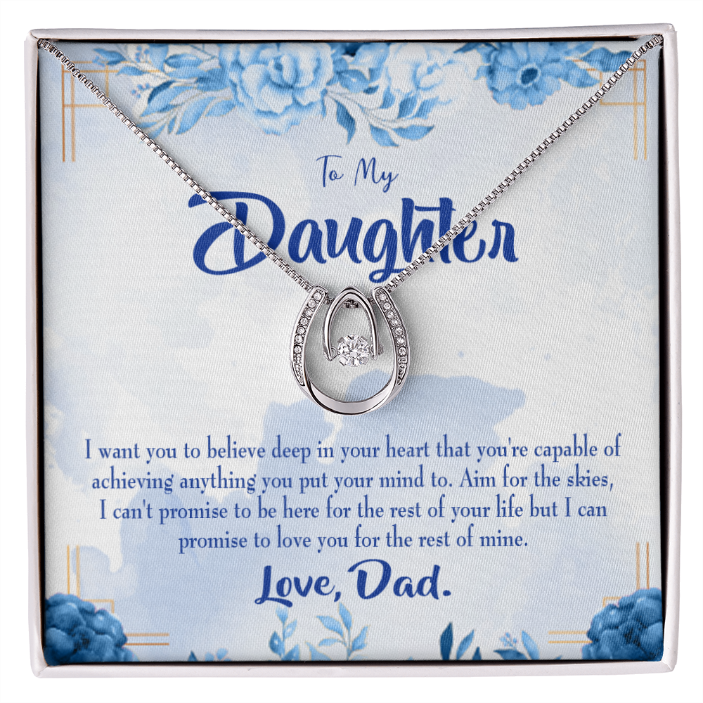 To My Daughter from Dad Aim for the Skies Lucky Horseshoe Necklace Message Card 14k w CZ Crystals-Express Your Love Gifts