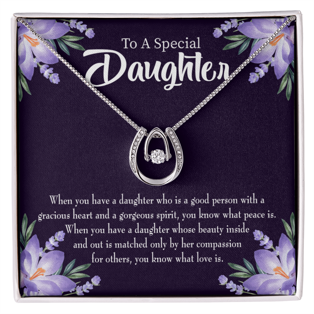 To My Daughter Good Person Lucky Horseshoe Necklace Message Card 14k w CZ Crystals-Express Your Love Gifts