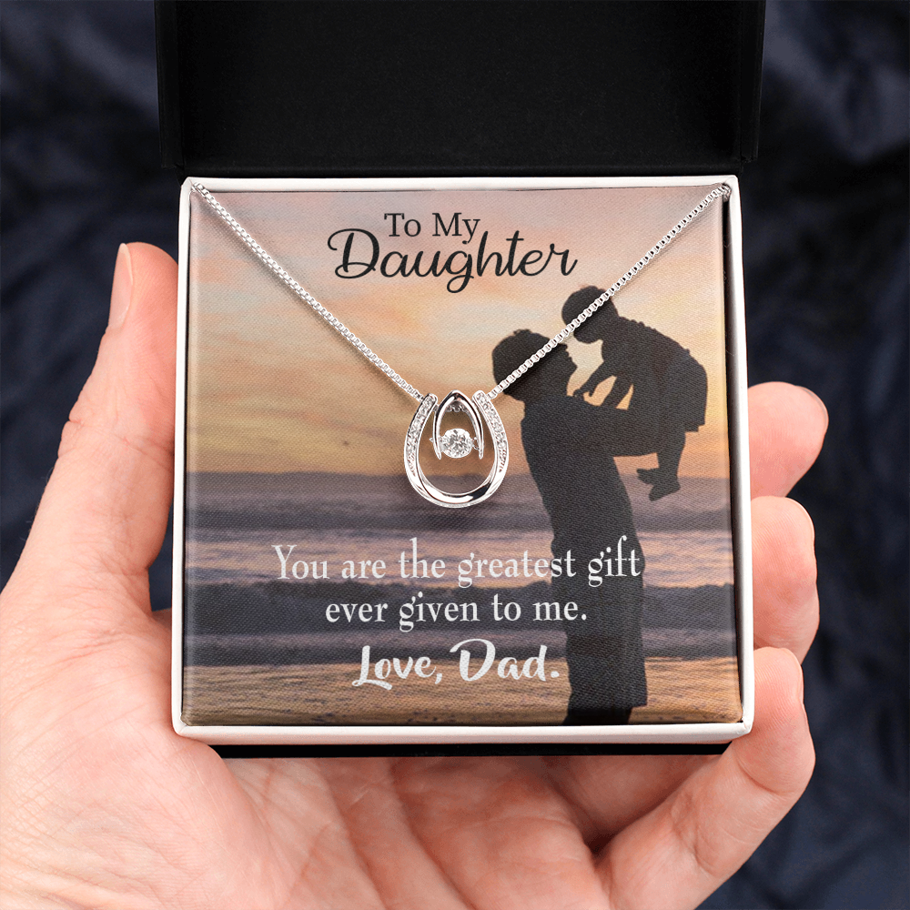 To My Daughter Greatest Gift to Dad Lucky Horseshoe Necklace Message Card 14k w CZ Crystals-Express Your Love Gifts