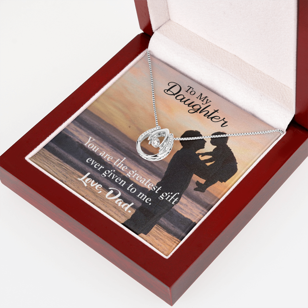 To My Daughter Greatest Gift to Dad Lucky Horseshoe Necklace Message Card 14k w CZ Crystals-Express Your Love Gifts