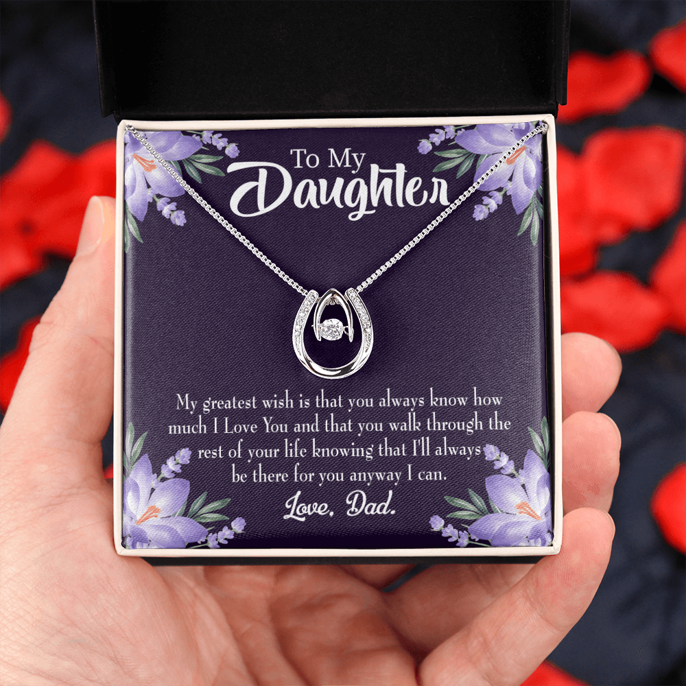 To My Daughter Greatest Wish From Dad Lucky Horseshoe Necklace Message Card 14k w CZ Crystals-Express Your Love Gifts