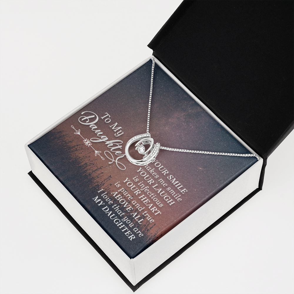 To my daughter-HER SMILE Lucky Horseshoe Necklace Message Card 14k w CZ Crystals-Express Your Love Gifts