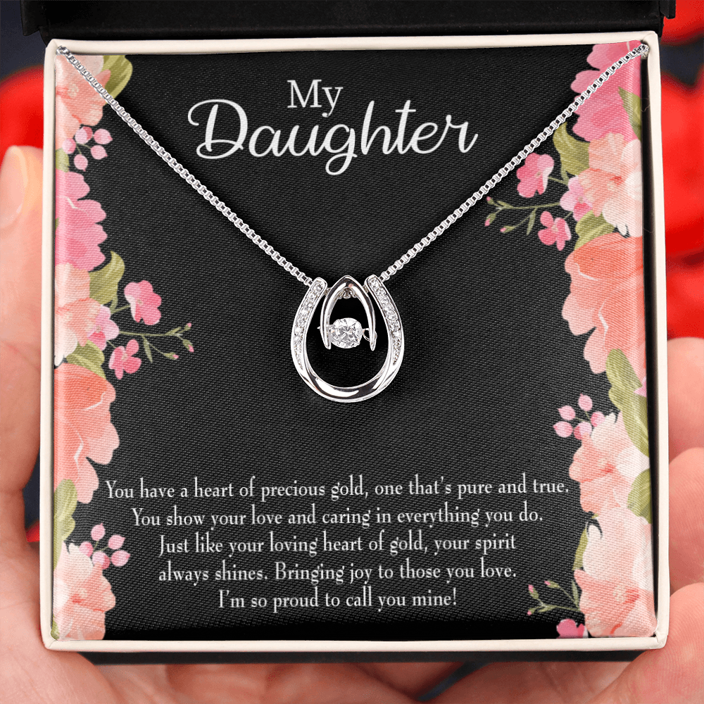 To My Daughter I’m so Proud to Call you Mine! Lucky Horseshoe Necklace Message Card 14k w CZ Crystals-Express Your Love Gifts