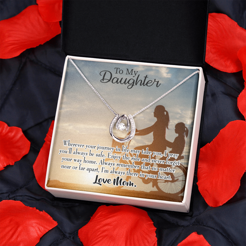 To My Daughter I Pray for You Mum Lucky Horseshoe Necklace Message Card 14k w CZ Crystals-Express Your Love Gifts