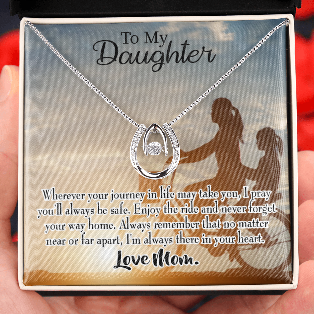 To My Daughter I Pray for You Mum Lucky Horseshoe Necklace Message Card 14k w CZ Crystals-Express Your Love Gifts