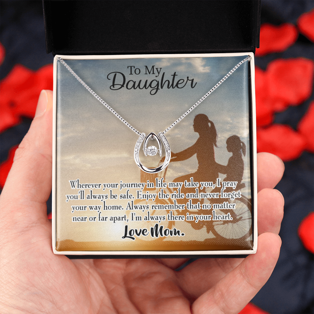 To My Daughter I Pray for You Mum Lucky Horseshoe Necklace Message Card 14k w CZ Crystals-Express Your Love Gifts