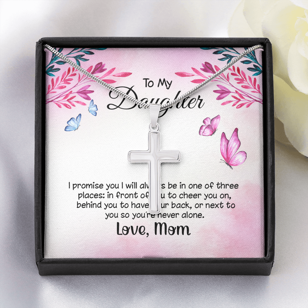 To My Daughter I Promise You Cross Card Necklace w Stainless Steel Pendant-Express Your Love Gifts
