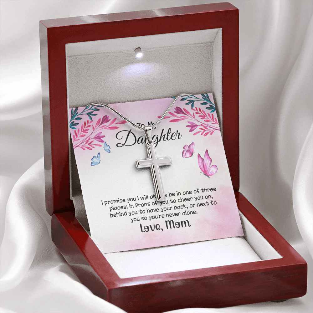 To My Daughter I Promise You Cross Card Necklace w Stainless Steel Pendant-Express Your Love Gifts