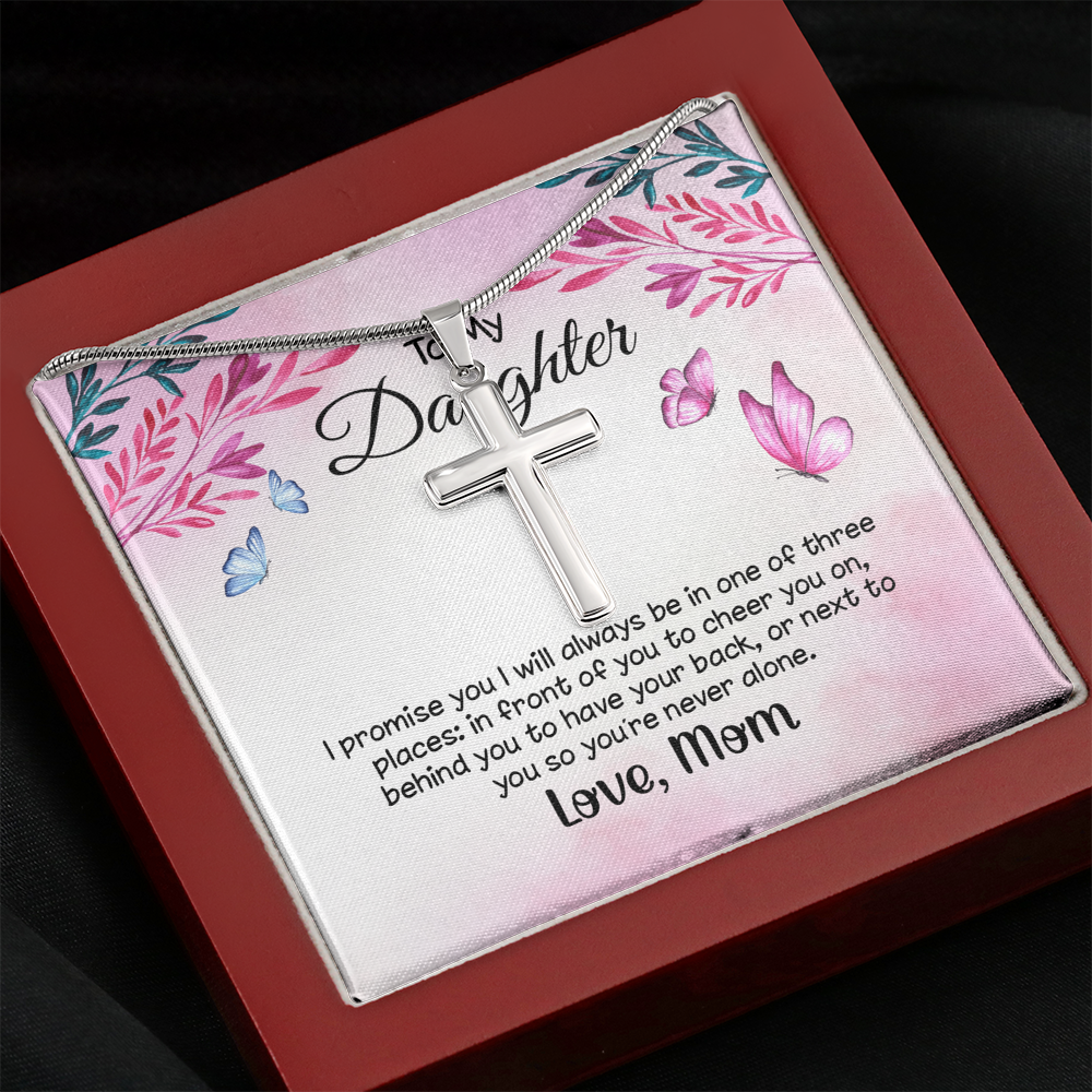 To My Daughter I Promise You Cross Card Necklace w Stainless Steel Pendant-Express Your Love Gifts