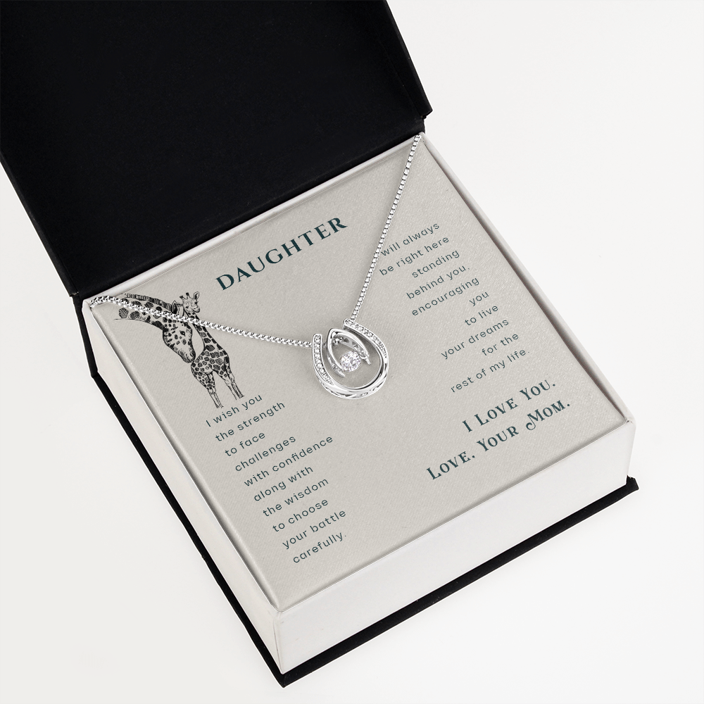 To my daughter-I wish you Lucky Horseshoe Necklace Message Card 14k w CZ Crystals-Express Your Love Gifts