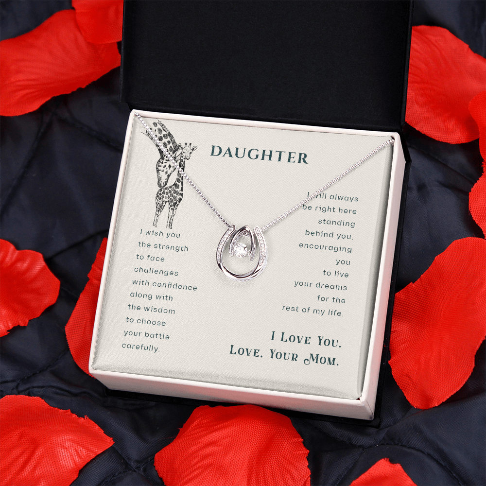 To my daughter-I wish you Lucky Horseshoe Necklace Message Card 14k w CZ Crystals-Express Your Love Gifts